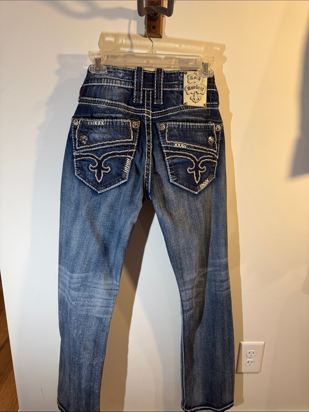 Rock Revival Men’s Dark Blue Embroidered Bootcut Jeans - Picture 5 of 7